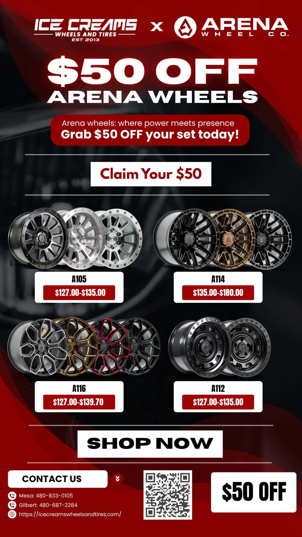 Ice Creams promotional email featuring Arena wheels