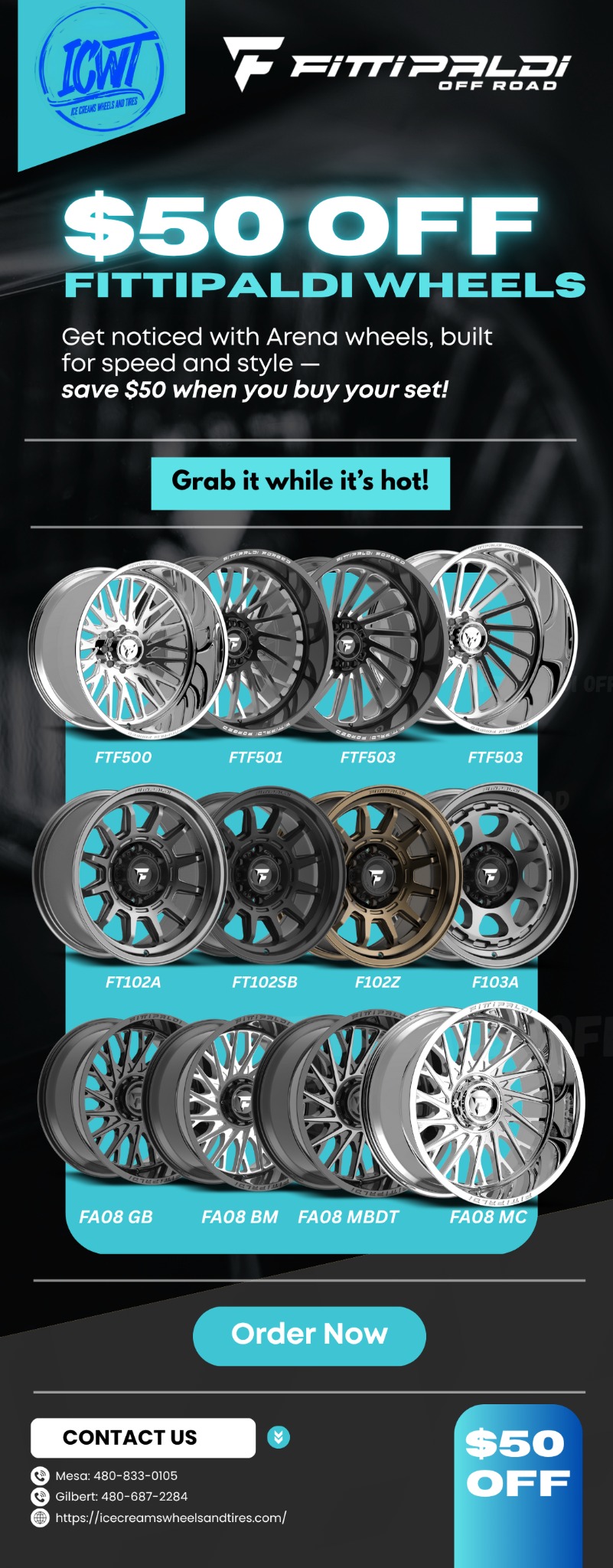 Ice Creams promotional email featuring Fittipaldi wheels